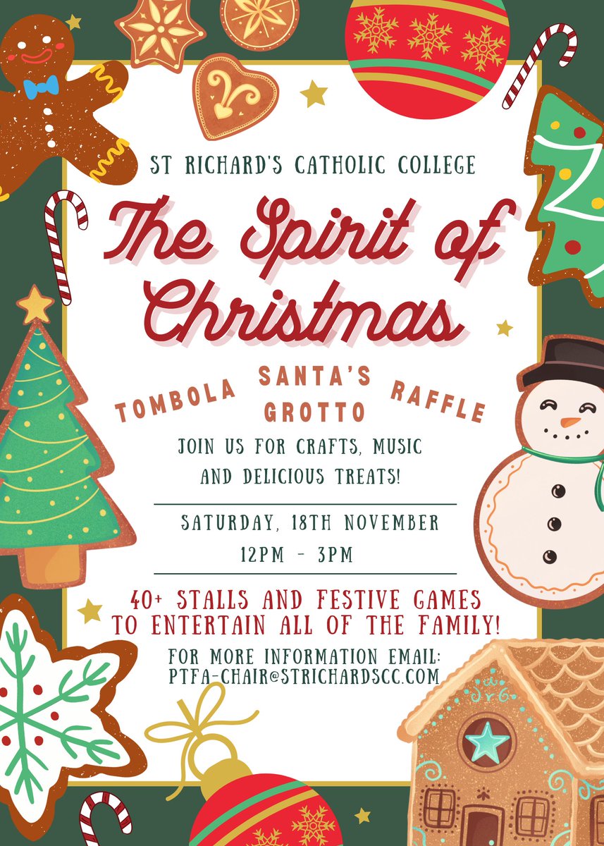 Saturday, 18th November from 12pm to 3pm. St Richard's Catholic College Christmas Fayre.