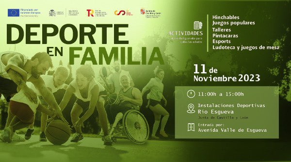 🏃‍♂️ Jornada de 𝘿𝙀𝙋𝙊𝙍𝙏𝙀 𝙀𝙉 𝙁𝘼𝙈𝙄𝙇𝙄𝘼 <a href="/Deportesjcyl/">Deporte Castilla y León</a> <a href="/jcyl/">Junta de Castilla y León</a>

⏰ Sábado, 11 de noviembre desde las 11.00 horas

📍 Instalaciones Deportivas Río Esgueva

🗣 Hablamos con Luis García, de <a href="/madison_mk/">MADISON MK</a>

📻 104.0 FM 
📱 APP para iOS y Android 
💻 radiomarcavalladolid.com