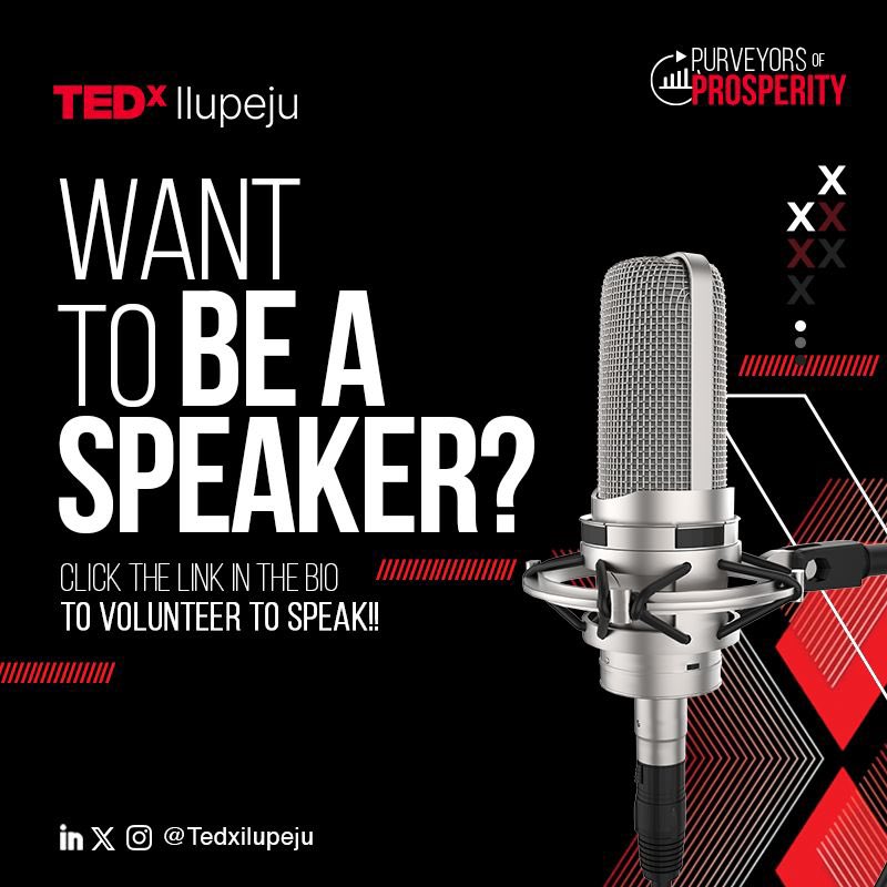 Do you have explosive thoughts and ideas? 
Volunteer to be a speaker at TEDxIlupeju  by clicking bit.ly/TEDxiIlupejuSp…
……
N.B::: Application closes in a week.
….
#ideasworthsharing #tedx #tedxilupeju #dreamteam