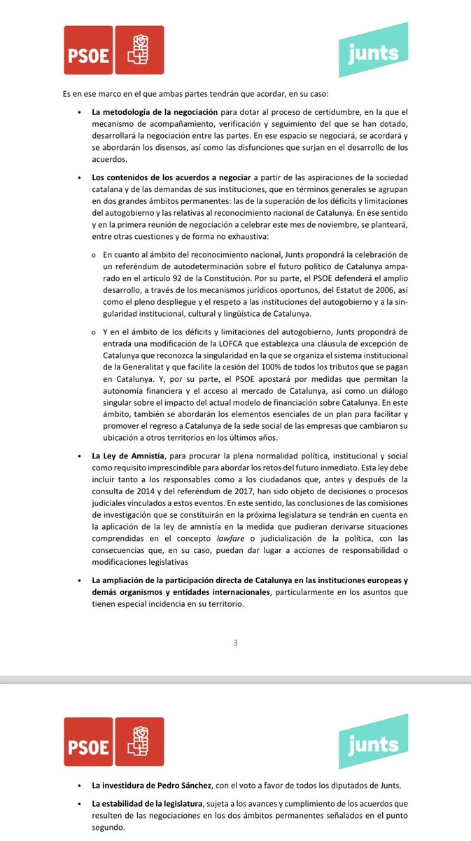 Tia_Sagreras's tweet photo. 📝 Sánchez ja té el que volia: la cadira de la presidència. 

I Puigdemont, també: hi haurà llei d’Amnistia i un referèndum d’autodeterminació de Catalunya.

El PSOE no té vergonya ni dignitat.

Espanya mereix molt més. https://t.co/ZYEBaqgKOD