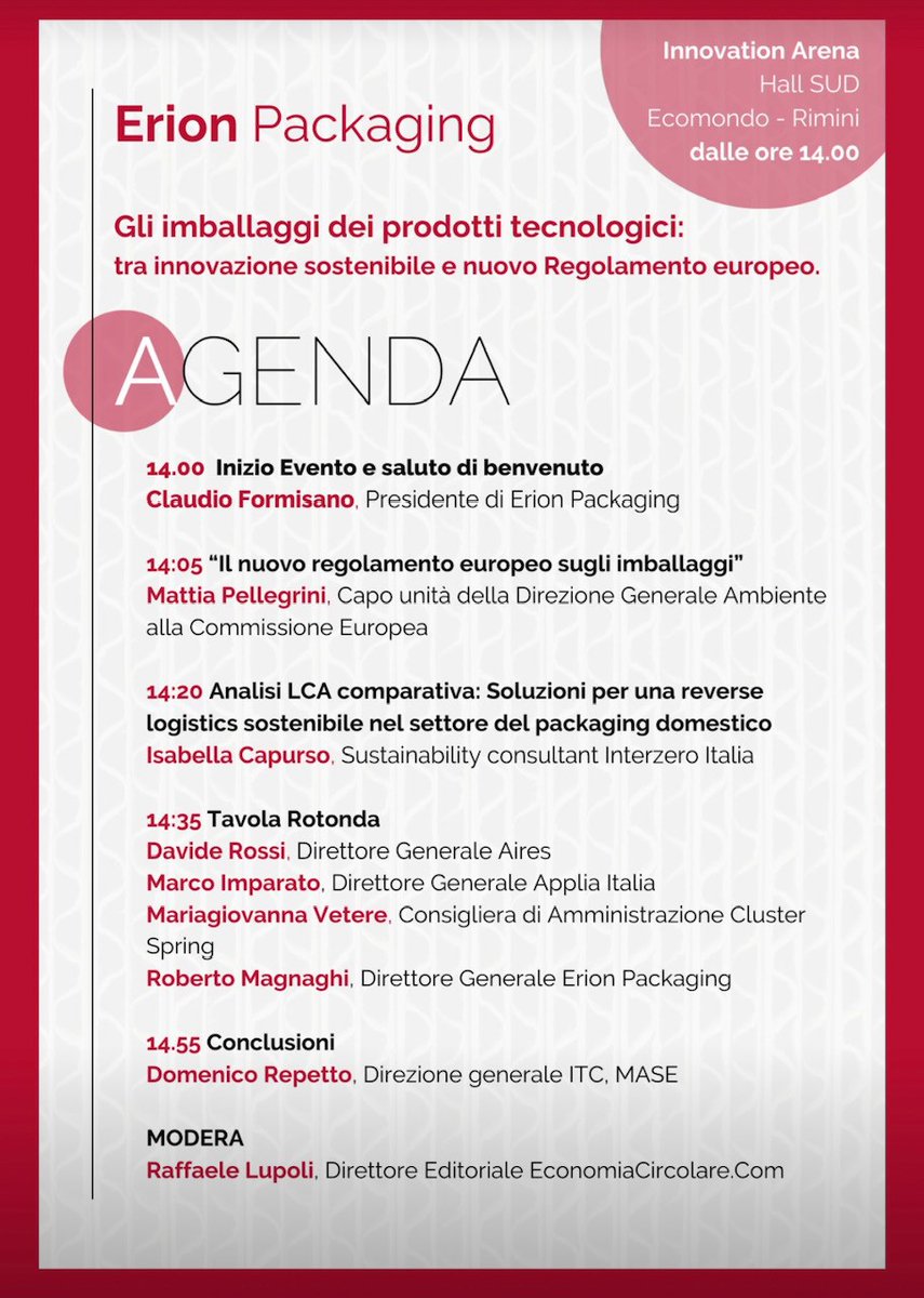 Oggi, Ecomondo, Rimini ore 14.00 - parleremo di “ Gli #imballaggi dei prodotti tecnologici: tra #innovazione sostenibile e nuovo Regolamento europeo”.Le 8 cose da tenere a mente prima di imporre imballaggi riutilizzabili in Europa. 👇📦 bit.ly/3QxfLPs
<a href="/ErionSistema/">Erion</a>