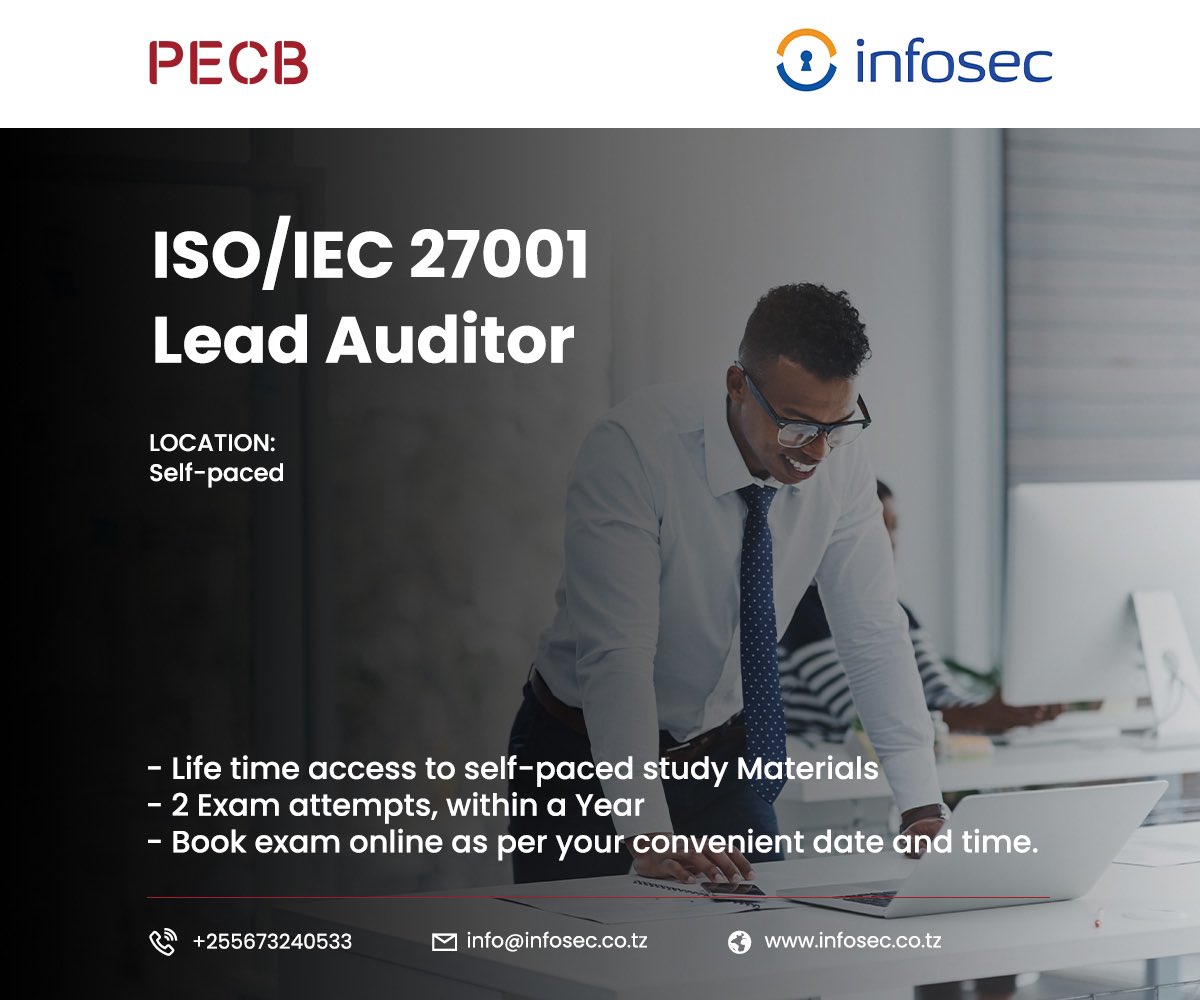 infosecltd's tweet photo. Join us and Master the audit of information security management systems (ISMS) based on ISO/IEC 27001:2022 #ISO27001 @PECB #infosec #academy https://t.co/VCSFK0RlwQ