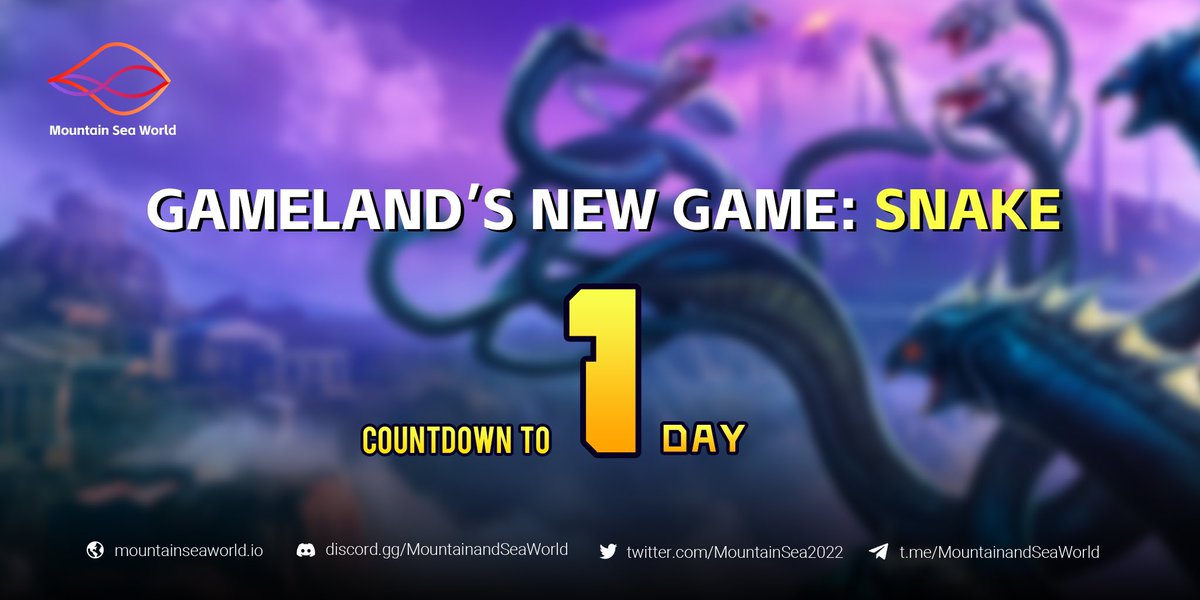 📢We are very excited to announce that the Mountain Sea World #GameLand mini-game: SNAKE will be launched on Nov 10th!

⏰Time: Nov 10, 4:00 Am (UTC)
🔗Game Link (TBA)

🥰You will enjoy a brand new game world and obtain benefits from the new #game.  #GameFi #MountainSeaWorld