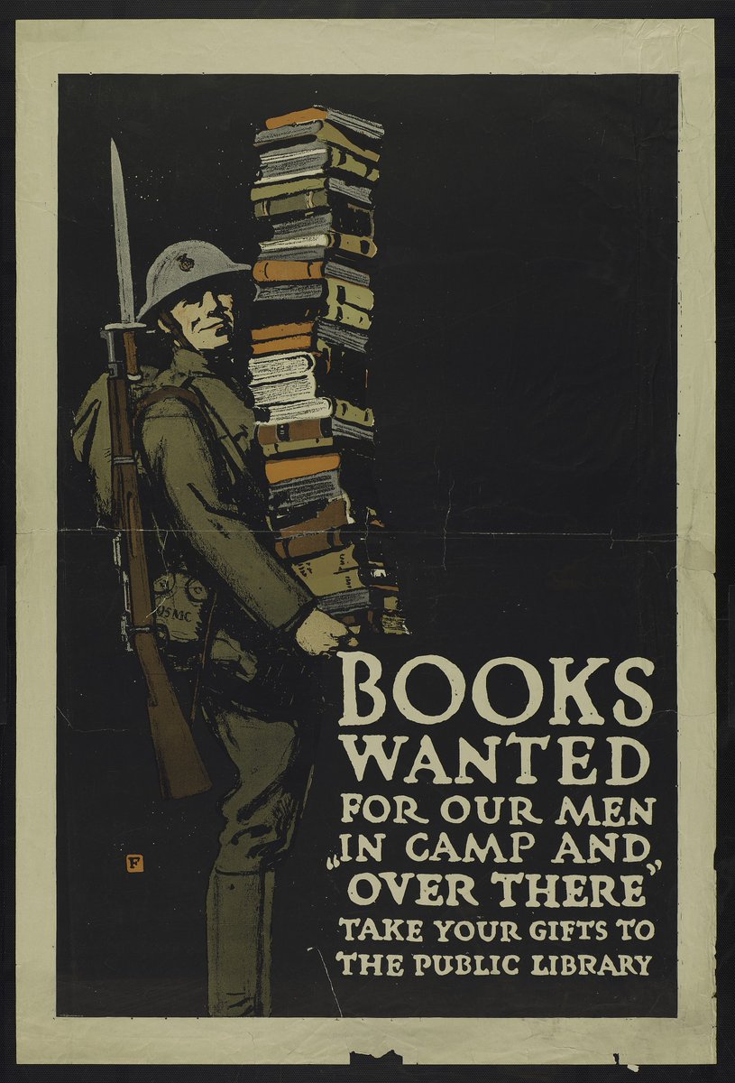 Books wanted! This poster asks for book donations for members of the military serving at home and overseas during World War I. This poster is in the Princeton Poster Collection of the @amhistorymuseum.