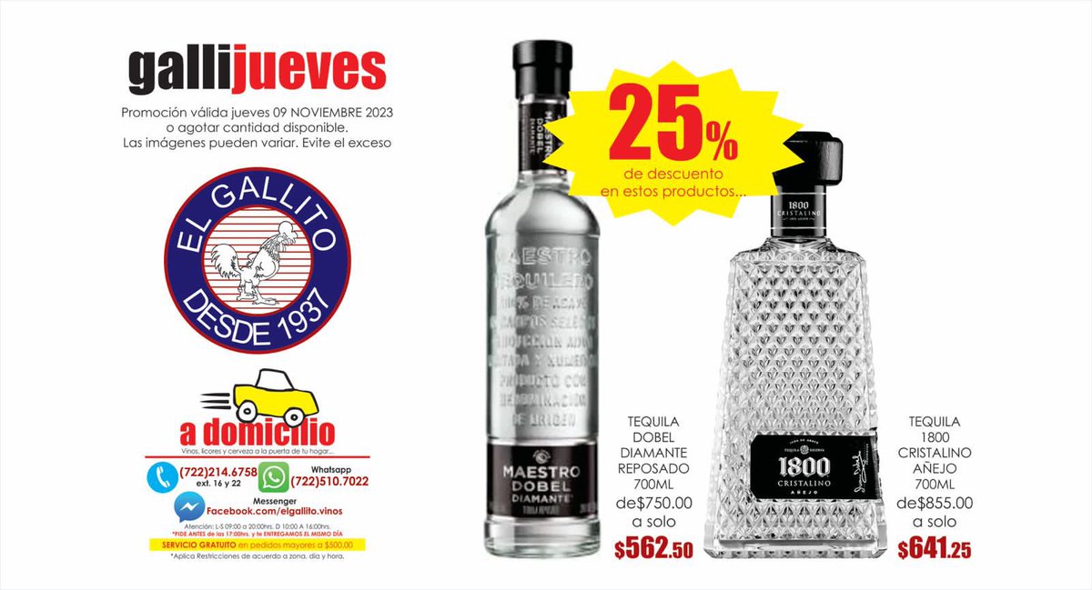 ES GALLIJUEVES…

#gallijueves #tequila #1800cristalino #maestrodobel #dobeldiamante #servicioadomicilio #promociones