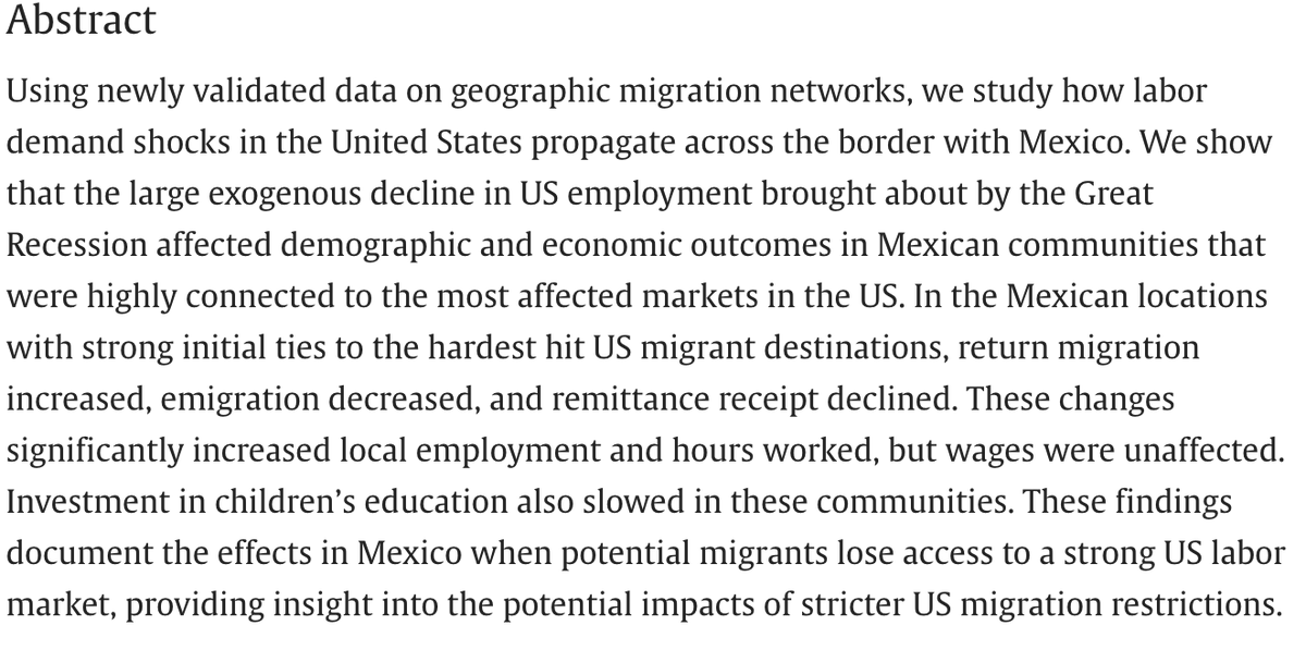 New: "The international transmission of local economic shocks through migrant networks" by María Esther Caballero (<a href="/mecaballero14/">Maria Esther Caballero</a>), Brian Cadena (<a href="/briancadenaecon/">Brian Cadena</a>) and Brian Kovak (<a href="/HeinzCollege/">Heinz College at CMU</a>).
doi.org/10.1016/j.jint… 1/2