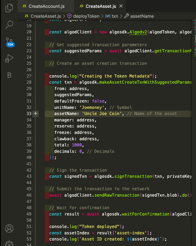 Just me learning and playing around with Algorand blockchain. I am learning to Create a Fungible Token on Algorand with JS on <a href="/0xmetaschool/">metaschool</a> , it is so cool how you can get creative or naughty with your token and symbol names

#metaschool #blockchain #blockchaindev
