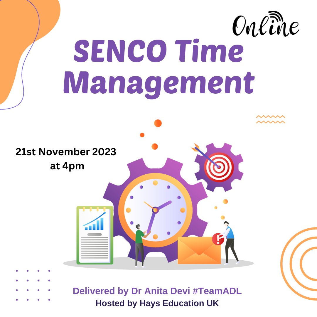 Join @Butterflycolour & @HaysEducationUK later this month for a special workshop on #SENCO #TimeManagement hays.zoom.us/meeting/regist… Over the last 14 yrs Anita has written & spoken extensively about #SEND Leader #Wellbeing This practical workshop will help you reframe workload.