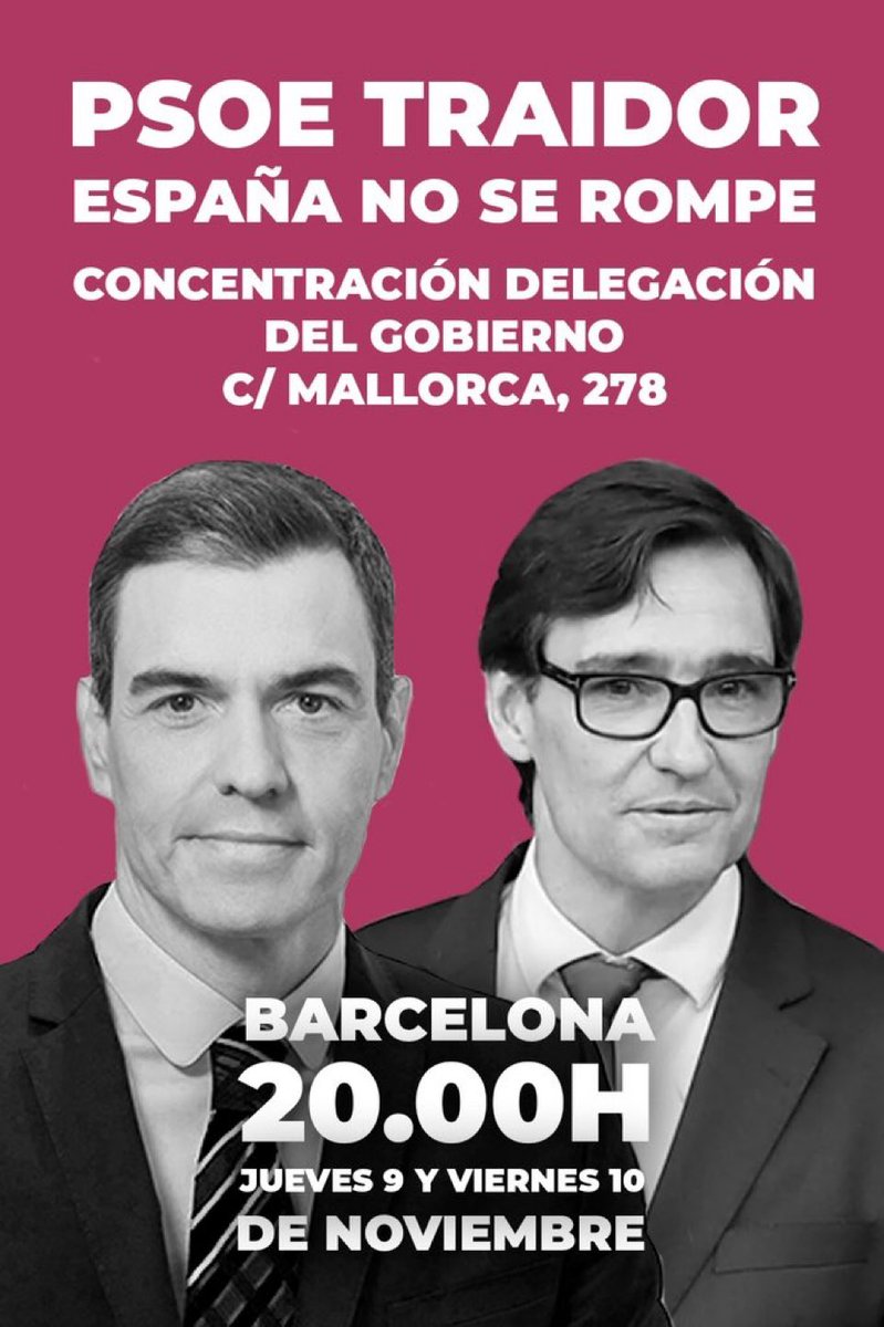 ShaAcabat's tweet photo. 📣‼️ Nos llega esta concentración en Barcelona para HOY y MAÑANA frente a la Delegación del Gobierno en Barcelona

¡Nos vemos allí! ¡Basta de traiciones! ¡Defendamos la unidad de España como se merece! 🇪🇸💪🏼

📍Frente la delegación del Gobierno a las 20h en Barcelona. https://t.co/Dv3ni7Af9U