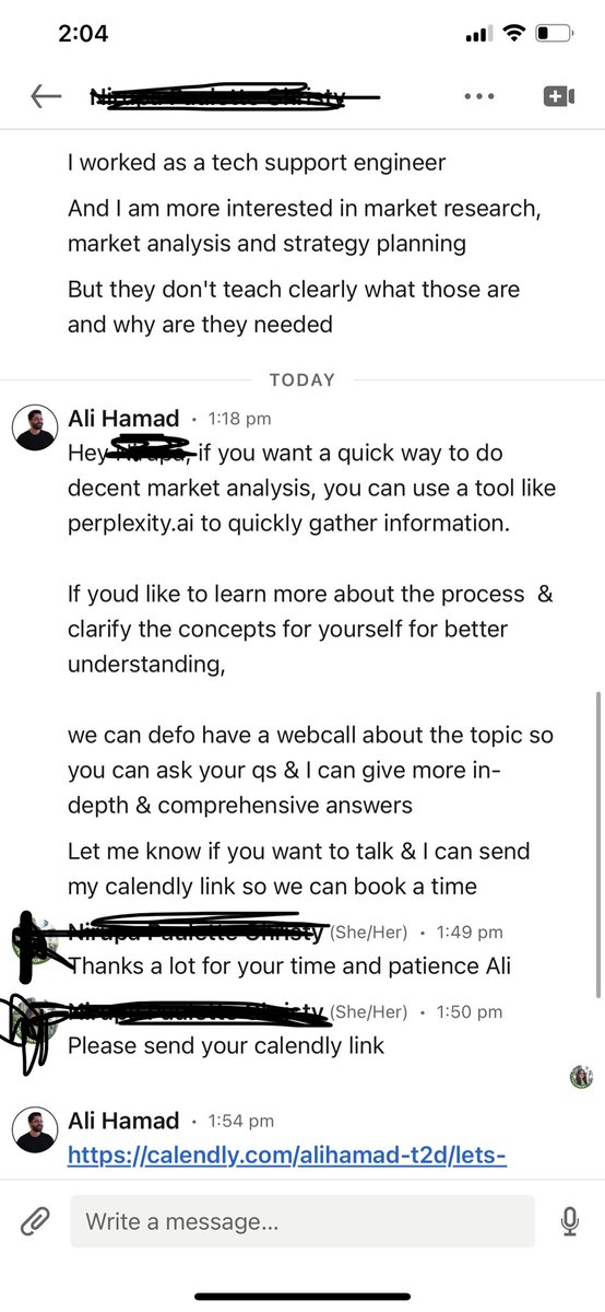 ThinkertoDoer's tweet image. What a random message to wake up to.

An ex-colleague from my last job reached out to me on LinkedIn for help.

I have never spoken to this person, she’s basically random to me.

Yet I was surprised when she asked for help with:

- Market Research
- Market Analysis
- Business…
