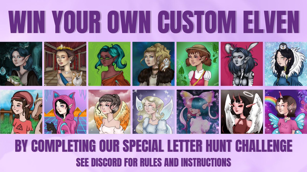 Ever wanted your own custom 1/1 ELVEN by <a href="/TheArtofYasmeen/">Yasmeen Suleiman 💜</a>? Now is your chance!

We've launched a special letter hunt challenge via Discord.

Find the letters and you could win your very own Custom ELVEN!!! 💜💜💜
