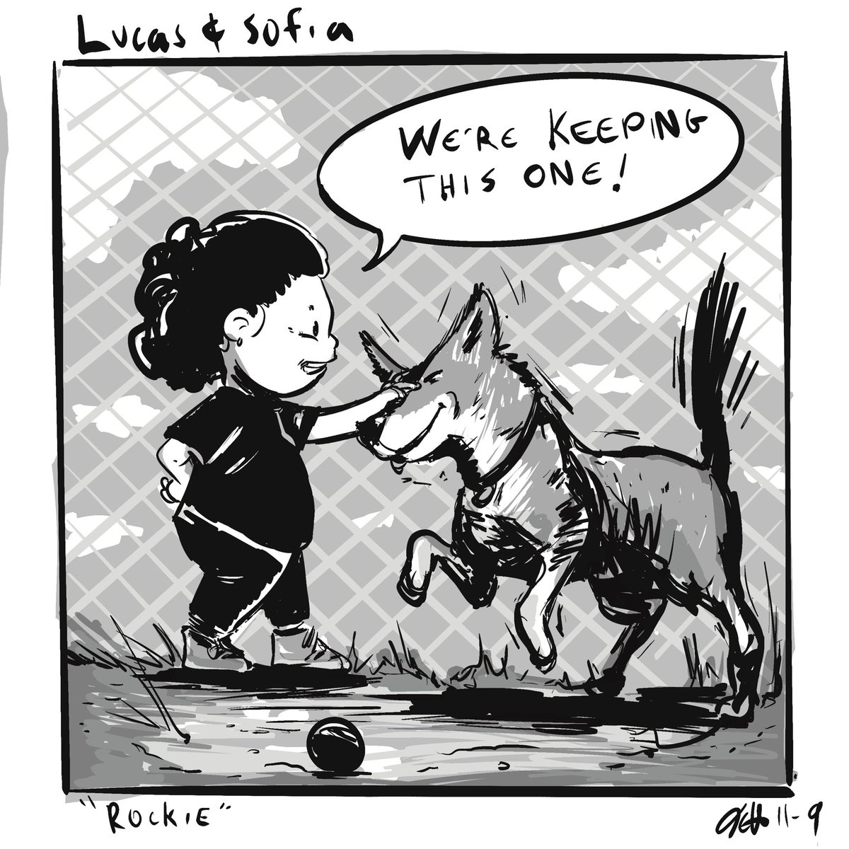 Lucas & Sofia - “Rockie” #comicstrip #comics #comedy #kidscomics #lucasandsofia #comicart #comicstripseries #dog #siberianhusky