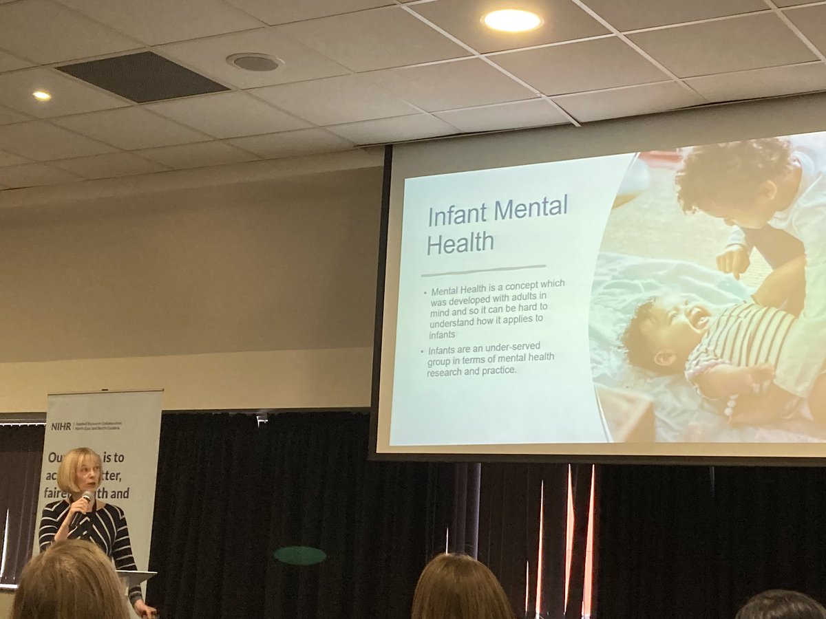 Hearing from @BroniaArnott about infant mental health, parent infant relationships as foundational to development of infant MH, important to highlight relationships with fathers and male carers too #mentalhealthnenc