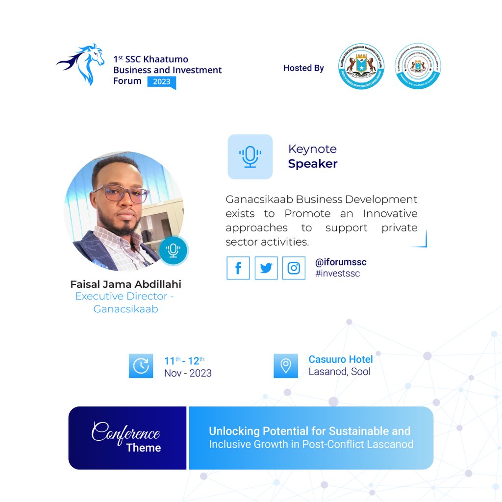 Exciting News! 📣

Key Note Speaker - Faisal jama joins the distinguished list of speakers for the upcoming #investssc2023 Forum.