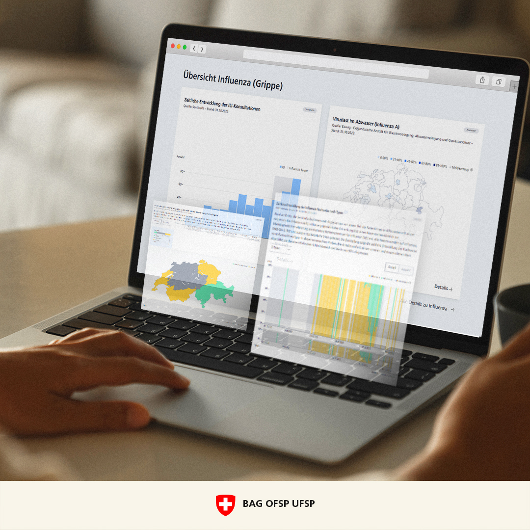 Le portail d'information de l'OFSP sur les maladies transmissibles est désormais en ligne ! Chaque mercredi, il donne des informations sur la situation épidémiologique actuelle de la grippe, du COVID-19 et d'autres maladies respiratoires en Suisse. 👉 idd.bag.admin.ch