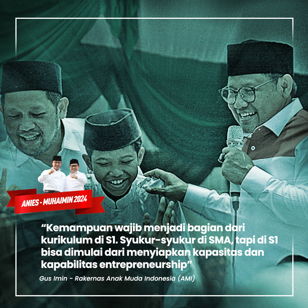 #AMINPeduliPendidikan
#AniesMuhaimin2024
<a href="/cakimiNOW/">A Muhaimin Iskandar</a>
<a href="/DPP_PKB/">DPP PKB</a>
Pemimpin yang Adil, membawa masyarakat Makmur, santri sejahtera.
