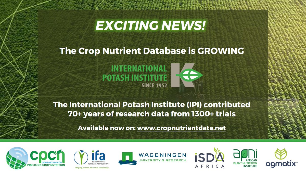 agmatixhq's tweet image. IPI contributed 70 years of research data. The data is now available on bit.ly/3MwBx3n. The insights from 1,385 trials offer valuable knowledge on optimizing potassium utilization for sustainable farming #DataDrivenInnovation
@FertlizerNews @iSDAAfrica @PlantAfrican @WU