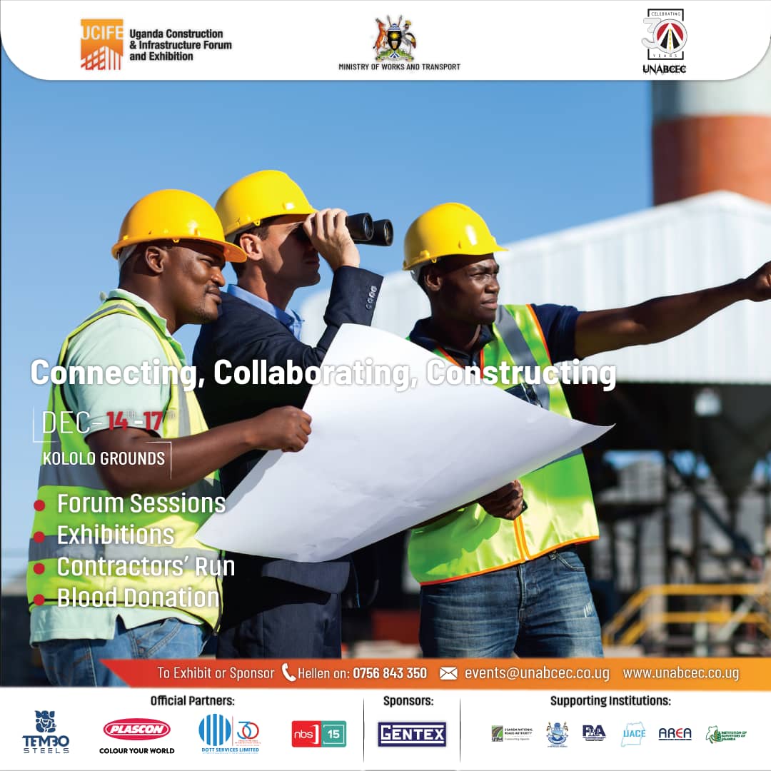 .@UNABCEC_UG, partnering with the Ministry of Works and Transport, cordially invites construction industry stakeholders across sectors to join them to mark thirty years of construction excellence from the 14-17th of December 2023 at Kololo Grounds. #UCIFE2023 #UNABCECat30."