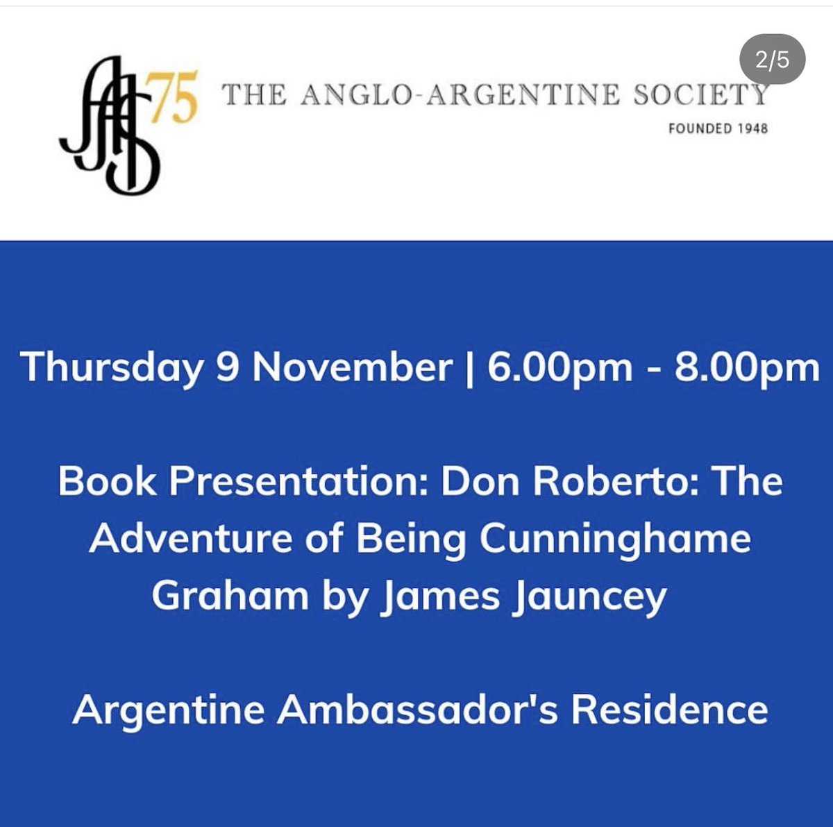AngloArgentineS's tweet photo. Excited about our event of today, an illustrated talk about Don Roberto Cunninghame Graham by his great-great nephew, author and biographer @JamieJauncey . His book was recently published.
@ARGinUK @ABCC_Argentina 
#donroberto #biography #gaucho #scotland #argentina #AAS75years https://t.co/cuoSDHZGch