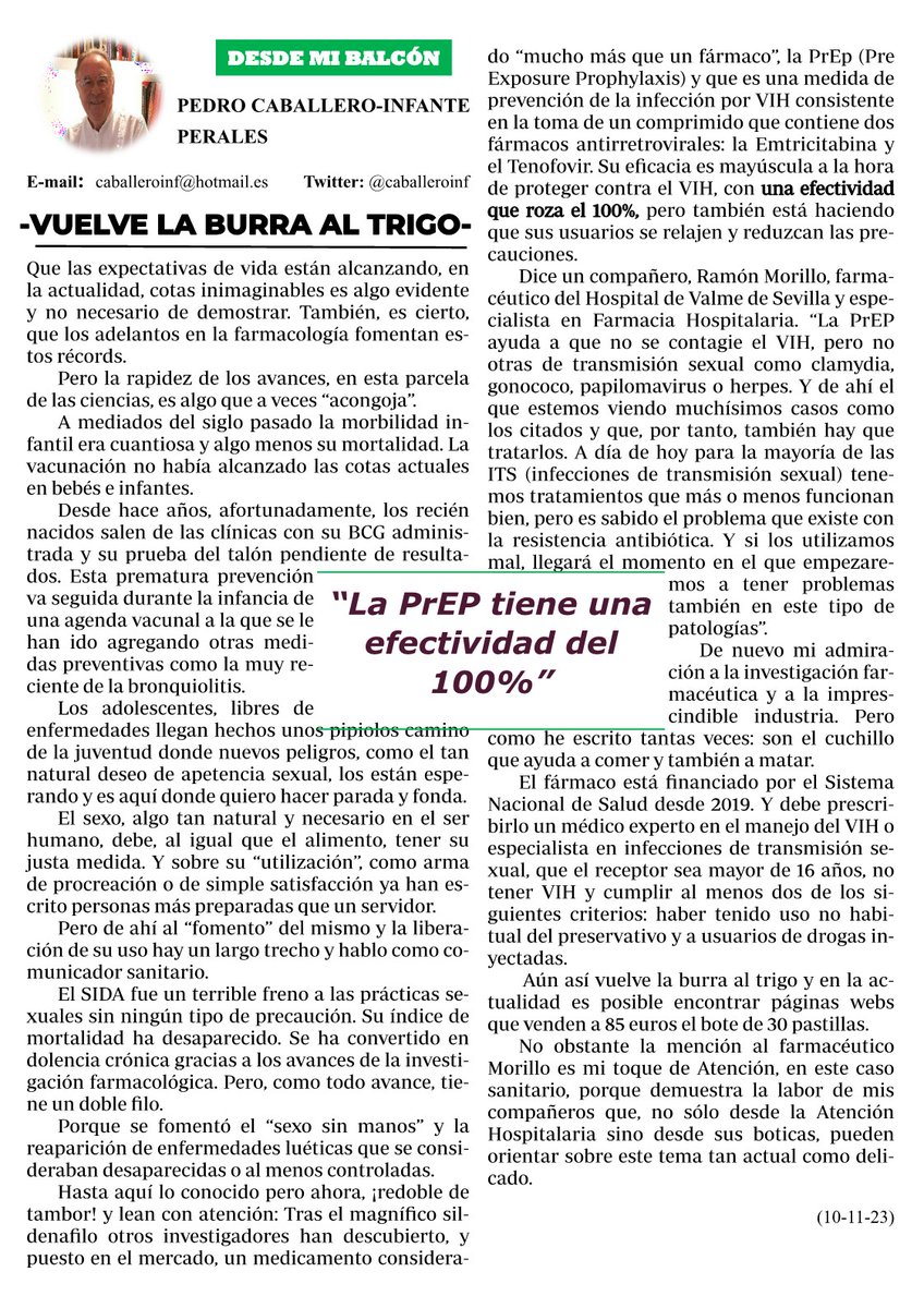 caballeroinf's tweet photo. Os dejo con mi nuevo artículo Desde Mi Balcón
No pierdas la oportunidad de leerlo.
#Vacunas #Morbilidad #SIDA #Farmacia #Hospitalaria #Clamydia #Preservativo #Papilomavirus #Drogas #Boticas https://t.co/3hiPZq8I9A