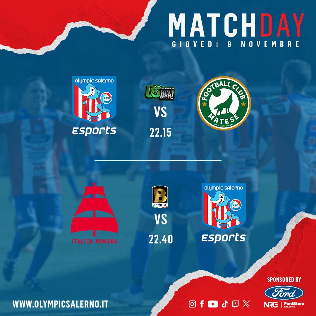 OlympicSaEsp's tweet photo. 🔜 #MatchDay

@us_acli [Girone B]
🗓 4ª Giornata 🏠
⏰ 22:15
🆚 #MateseFC

@VPGItaly [Serie B]
🗓 8ª Giornata ✈️
⏰ 22:40
🆚 @ItalicaArmada

#GoOlympicSalerno ⚪️🔴 https://t.co/tAikKPmaAH