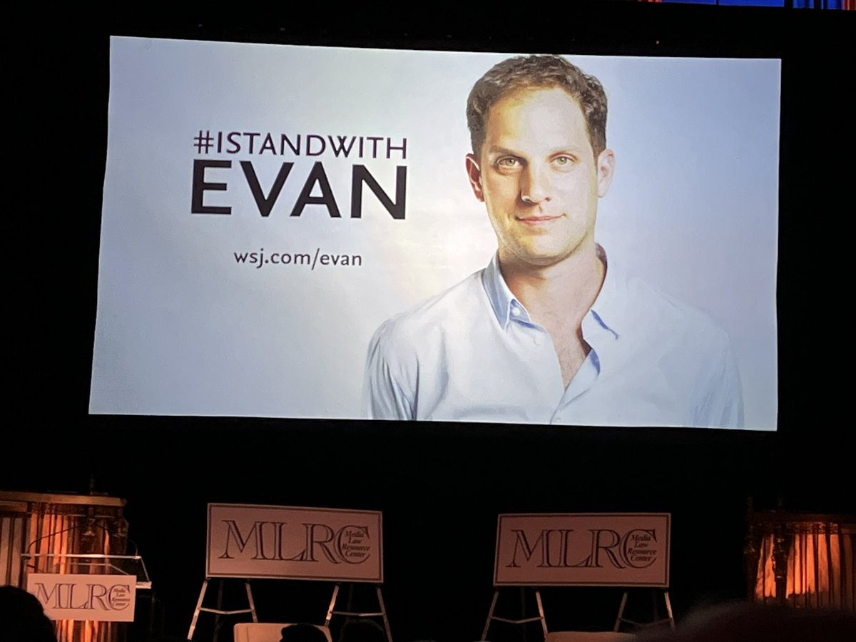 At last night’s <a href="/MediaLawMLRC/">MLRC</a> dinner there was a moving talk to remind all of us of the plight of <a href="/wallstjournal/">WSJ</a>’s Evan Gershkovich. Evan was detained in Russia on March 29 while on a reporting trip and falsely accused of espionage. He is still in prison. #IStandWithEvan