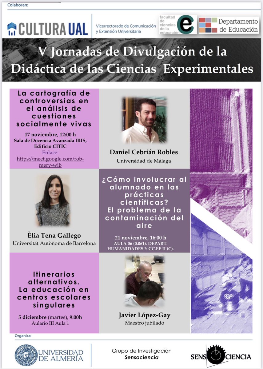 <a href="/sensociencia/">Sensociencia</a> organiza las V Jornadas de divulgación de DCE en <a href="/ualmeria/">Universidad de Almería</a> (también online) y tenemos el privilegio de contar con <a href="/danielcebrianr/">Daniel Cebrián</a> del <a href="/EncicGroup/">Encic</a> <a href="/QEncic/">QSV ENCIC</a> 
con <a href="/eliatenag/">Èlia Tena</a> de <a href="/CrecimUab/">crecim</a> 
Y con Javier López-Gay