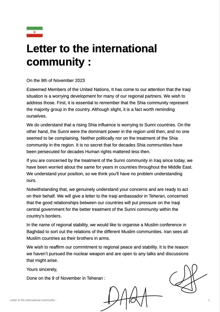 PresofPersia's tweet photo. Responding to the concerns of our regional partners on the Iraqi situation. https://t.co/flENHs853g