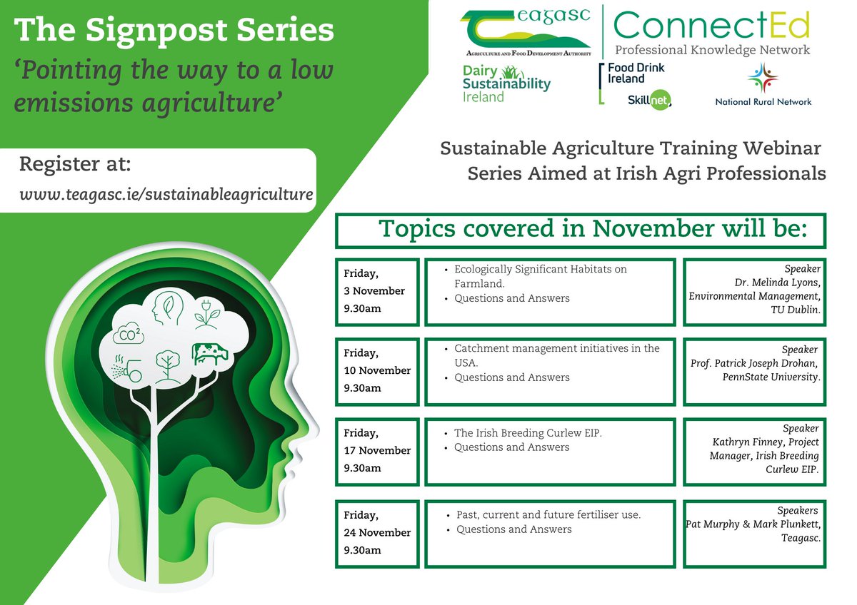 Don't miss this morning's #TheSignpostSeries at 9.30am.  Prof. Patrick Joseph Drohan, PennState University will join us to discuss ‘Catchment management initiatives in the USA’. Register on teagasc.ie/sustainableagr…