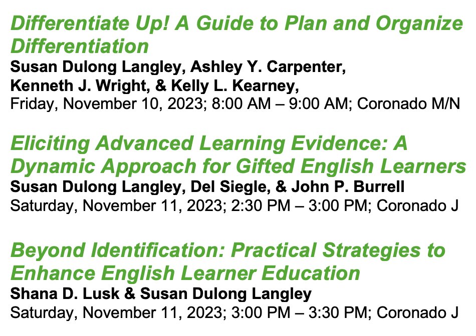 I am looking forward to reconnecting with folks in the field and co-presenting, including sessions related to gifted English/multilanguage learners at this year's
@NAGCGIFTED convention #GiftedELs #NAGC23 #ELL