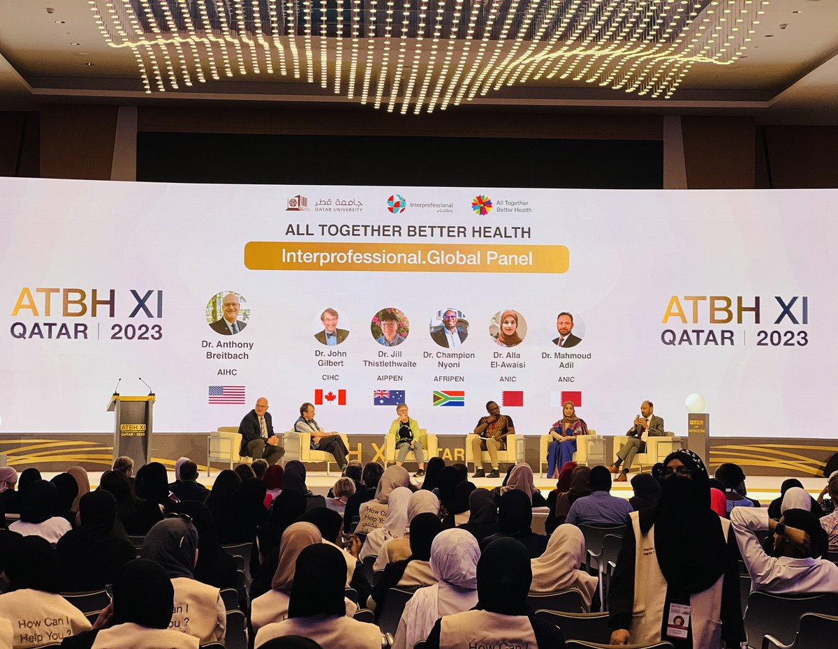 InterprofGlobal's tweet image. 🩵❤️ Final Panel Discussion by Interprofessional.Global! Kudos! #interprofessionaleducation #collaborativepractice #atbh2023 #doha #qatar @QU_Health @AtbhXI