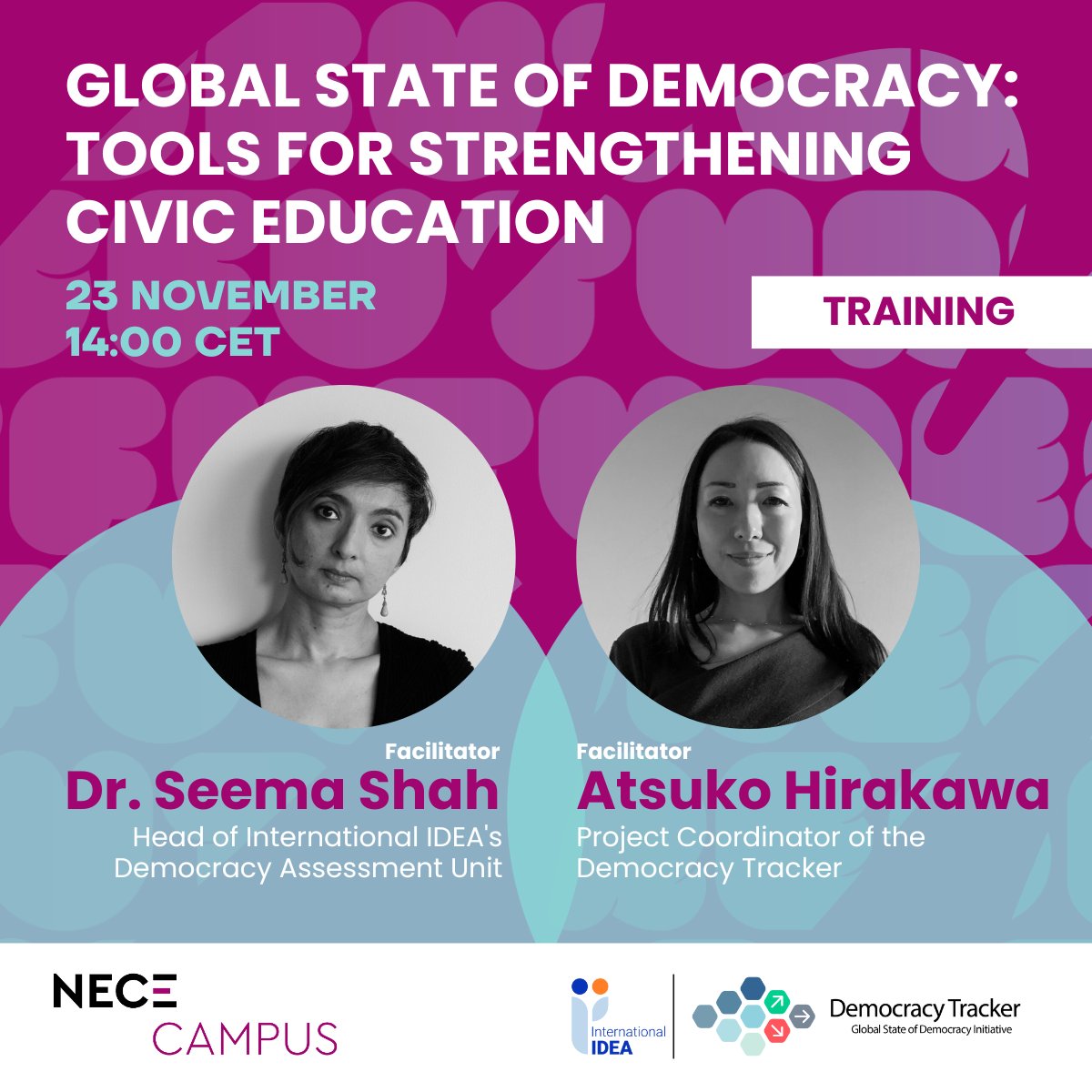 🌐 Sign up for our upcoming in-depth NECE Campus Training on the topic 'Global State of Democracy (GSoD): Tools for Strengthening Civic Education.' - shorturl.at/erDIR
More about GSoD and Democracy Tracker - in the comments!
#GlobalDemocracy #CivicEducation #DataForChange