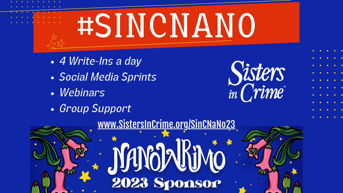 THANK YOU! Truly appreciate everyone who joined today's sprint! The next write-in is at 3pm ET. All the info on #SinC's #NaNoWriMo2023 offerings here: sistersincrime.org/page/SinCNaNo23 #Nanowrimo2023 #NaNoWriMo #WritingCommunity #mystery #thriller #suspense #writerslife