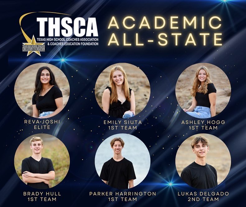 Congratulations to Seniors Reva, Emily, Ashley, Brady, Parker, & Lukas for being named to the @THSCAcoaches Academic All-State Team! We applaud your commitment and dedication to perform with the highest of excellence academically and in the pool! #GoJags #JaguarWaterPolo