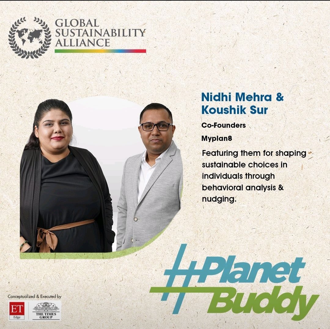 Thankyou! @GlobalSustainabilityAlliance for acknowledging and featuring Myplan8™ co-founders @NidhiSagarMehra and @koushiksur, for building a brand which is a high climate impact solution and assisting individuals in tracking and reducing their carbon footprint.

#planetbuddy