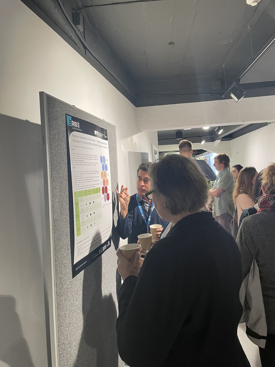 The first poster session of #ERBELOLOcolloquium2023 is on comfort, health &amp; wellbeing, with students presenting research on sleep quality, retrofit packages, and resilient classrooms for the future