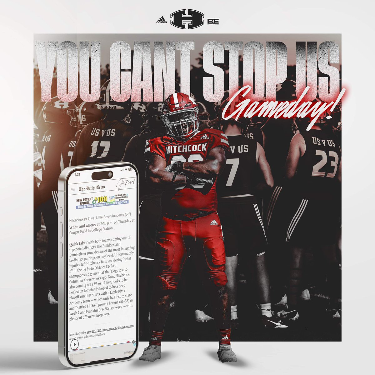 BE Photography (@byrdseyephotog) on Twitter photo Gameday for them #Dogs as they head out to CSTAT to take on Little River academy in Round 1 of the #txhsfb playoffs! If you can’t make it to the game tune in at saturatedsports.com/academy-vs-hit… -#RedFlash #Hitchcock #SevenSevenFiveSixThree
<a href="/bigbyrd2x_/">Peyton Byrd</a> <a href="/Jay_Havs/">Coach Jacob W. Havron</a> <a href="/CoachG_Gtz/">Geno Gutierrez</a> <a href="/Stretchright/">Craig Smith</a> Gameday for them #Dogs as they head out to CSTAT to take on Little River academy in Round 1 of the #txhsfb playoffs! If you can’t make it to the game tune in at saturatedsports.com/academy-vs-hit… -#RedFlash #Hitchcock #SevenSevenFiveSixThree
<a href="/bigbyrd2x_/">Peyton Byrd</a> <a href="/Jay_Havs/">Coach Jacob W. Havron</a> <a href="/CoachG_Gtz/">Geno Gutierrez</a> <a href="/Stretchright/">Craig Smith</a>