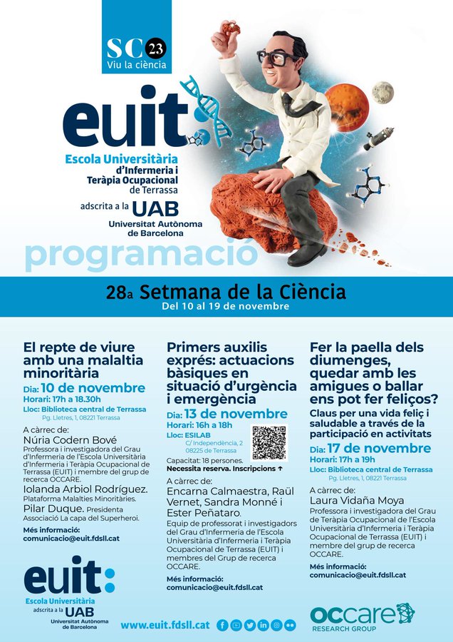 EuitBiblioteca's tweet photo. 📌28a Setmana de la Ciència #SC23CAT

La professora de la @euit_terrassa i membre del grup de recerca @OCCARE_euit Dra. Núria Codern demà parlarà a la Biblioteca Central de Terrassa @bctxarxa del repte de viure amb una malaltia minoritària

▶️#CatàlegEUIT🔗https://t.co/EiUQs7d2Rq https://t.co/FXrs38gwkh