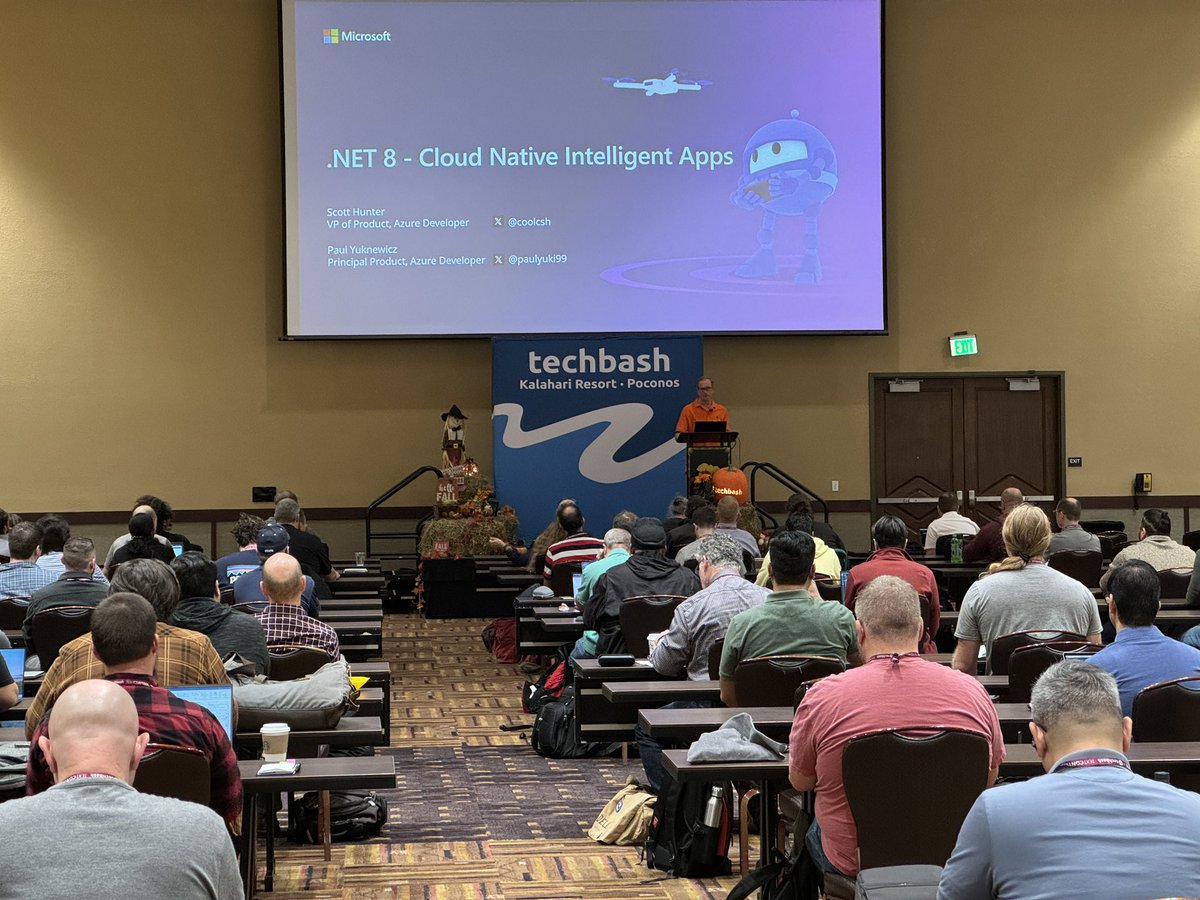 txbjoern's tweet image. @coolcsh on stage at #techbash talking about #dotnet8.