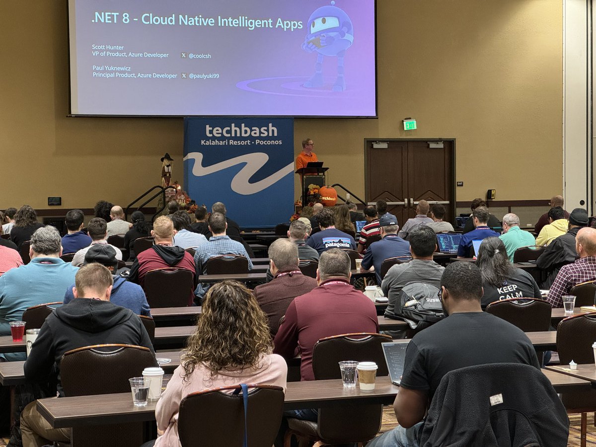 txbjoern's tweet image. @coolcsh on stage at #techbash talking about #dotnet8.