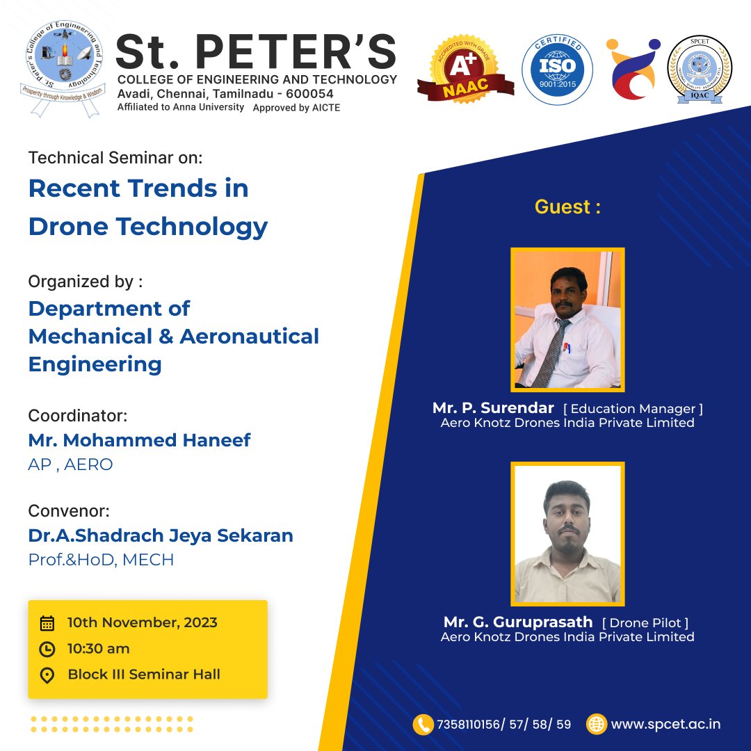 spcetchennai's tweet photo. #technical #seminar #drone #dronetechnology #guest #guestlecture #guestlecturer #guestspeech #spcet #stpeter #BestEngineeringCollege #engineering #chennai #tiruvallur #Tech4Lyf https://t.co/yk00JQgcTq