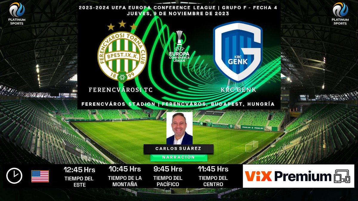 ramonovic09's tweet photo. #UECL 2023-2024 #GroupStage #Fecha4 | @Fradi_HU ๐ @KRCGenkofficial
๐ญ๐บ #Ferencvรกros ๐ง๐ช #Genk
๐๏ธ Hoy
๐บ๐ฒ โฐ 12:45 Hrs ET, 9:45 Hrs PT
๐ฑ๐ป @VIX Premium
๐ค @CarlitosSuarez
๐คณ๐ผ #UECLEnViX #FERGENK https://t.co/iM6Psmkim5