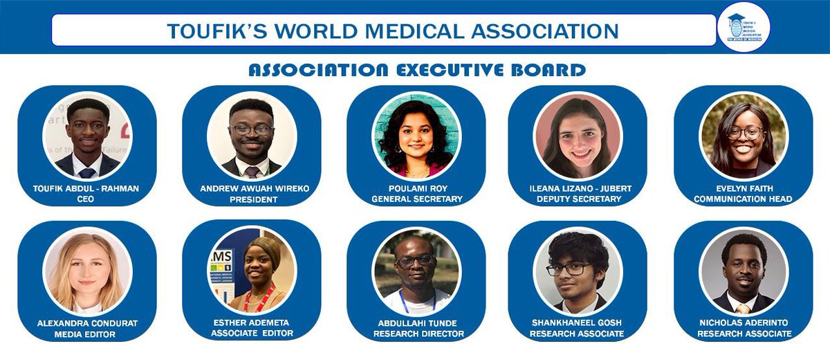 It’s with great pleasure that we introduce the Executive Board of Toufik’s World Medical Association for the 2023-2024 academic year.💃💃🎊

#Leadership
#Medicalassociation
#Executiveboard 
#Medicine
#Greatleaders 
#Research
#Toufikworldmedicalorganisation