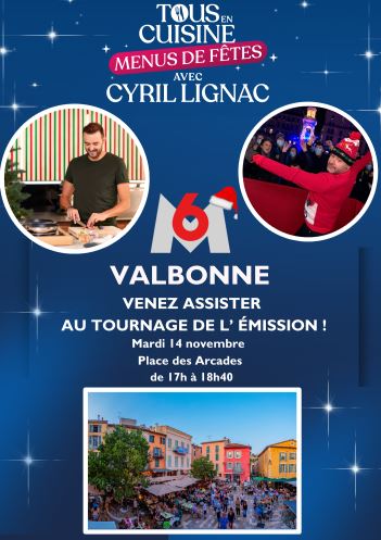 [📣 Evénement ] 🥘L'émission Tous en cuisine avec @cyril_lignac de @M6 débarque à #Valbonne #SophiaAntipolis ! 📆Venez assister à l'enregistrement mardi 14 novembre sur la Place des Arcades à 17h 🎅Parez-vous de votre plus beau bonnet, pull ou accessoire de Noël...