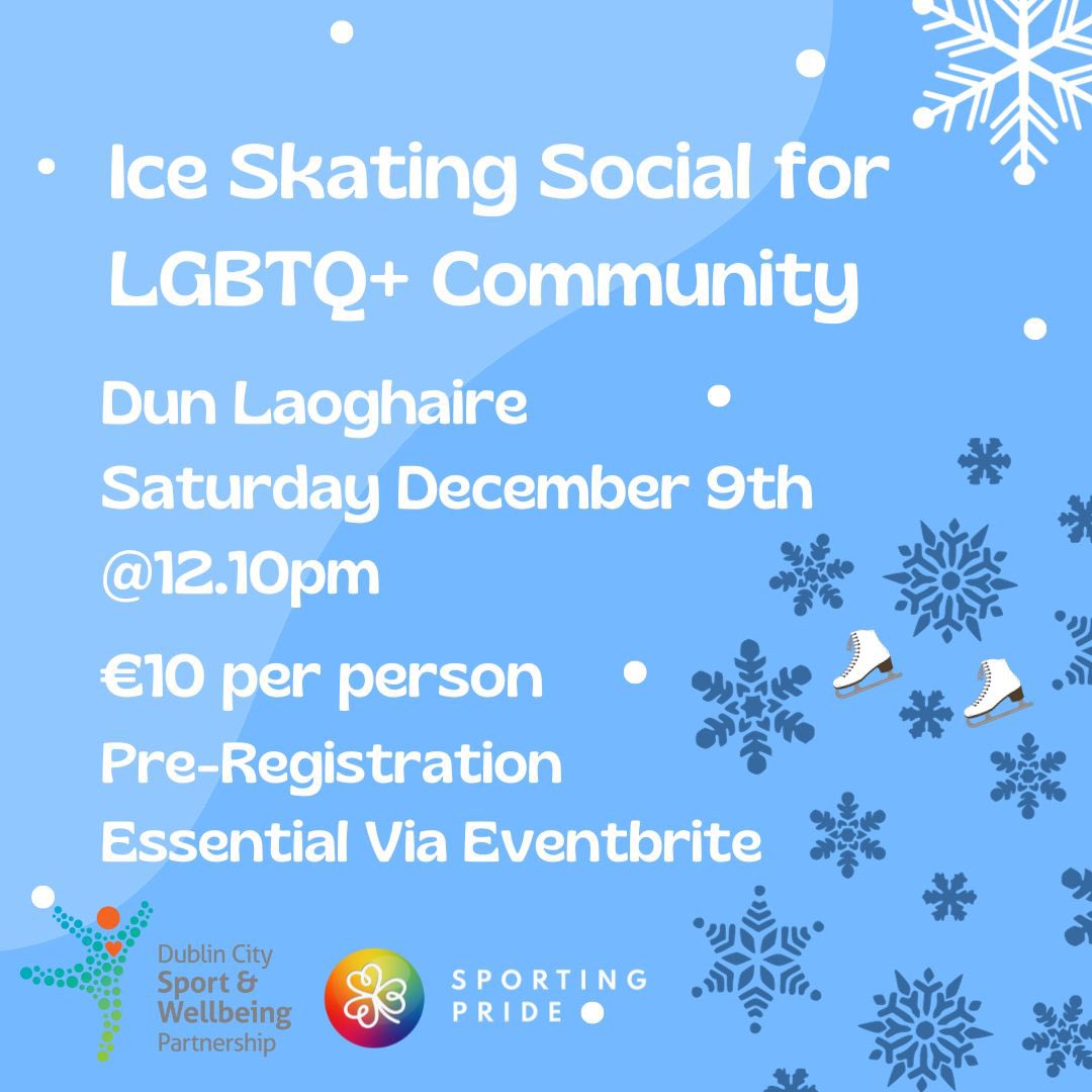 ⛸️❄️ LGBTQ+ community members are invited to join us for an ice skating social event in Dun Laoghaire this December!❄️⛸️

⏰ Meeting at 12.10pm on Sat Dec 9th -  Ice Skating Rink, Harbour Road, Dun Laoghaire, Dublin

Tickets in link below 👇

eventbrite.ie/e/ice-skating-…
