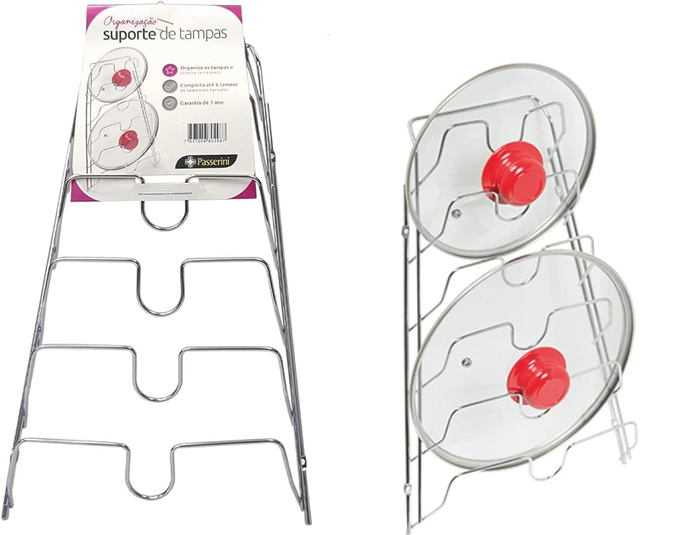 Organizador Armário de Cozinha Porta Tampas de Panela Suporte Cromado