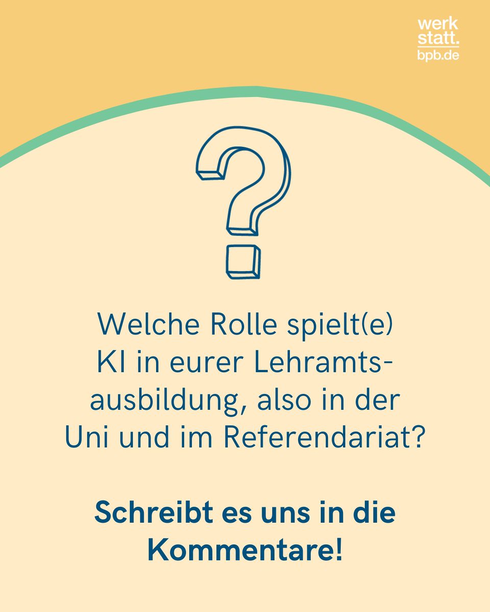 Künstliche Intelligenz wird die Bildungslandschaft für immer verändern. Umso wichtiger ist es, dass angehende Lehrkräfte frühzeitig lernen, mit den neuen Technologien umzugehen.

Wir wollen deshalb von euch wissen: Welche Rolle hat #KI in eurer Lehramtsausbildung gespielt?