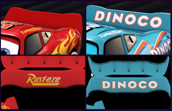 _fizzyyy's tweet photo. @RocketLeague @RL_Status the lightning mcqueen regular decal is broken. Spoiler colour doesn't change when forcing colours in Bakkesmod and this text does not appear like in the Dinoco decal https://t.co/bTYjjYBuEO