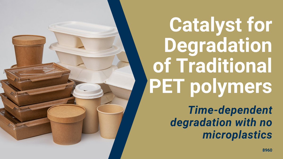 GaTechOTL's tweet photo. #AvailableForLicensing: #CatalystAssistedPET can be applied to paper-like materials to impart a time-dependent degradation into molecular-sized, non-hazardous parts with no #microplastics. For single-use plastic products. @GTChBE #singleuseplastics
https://t.co/6kVMmwq2lh https://t.co/THGCN71Daj