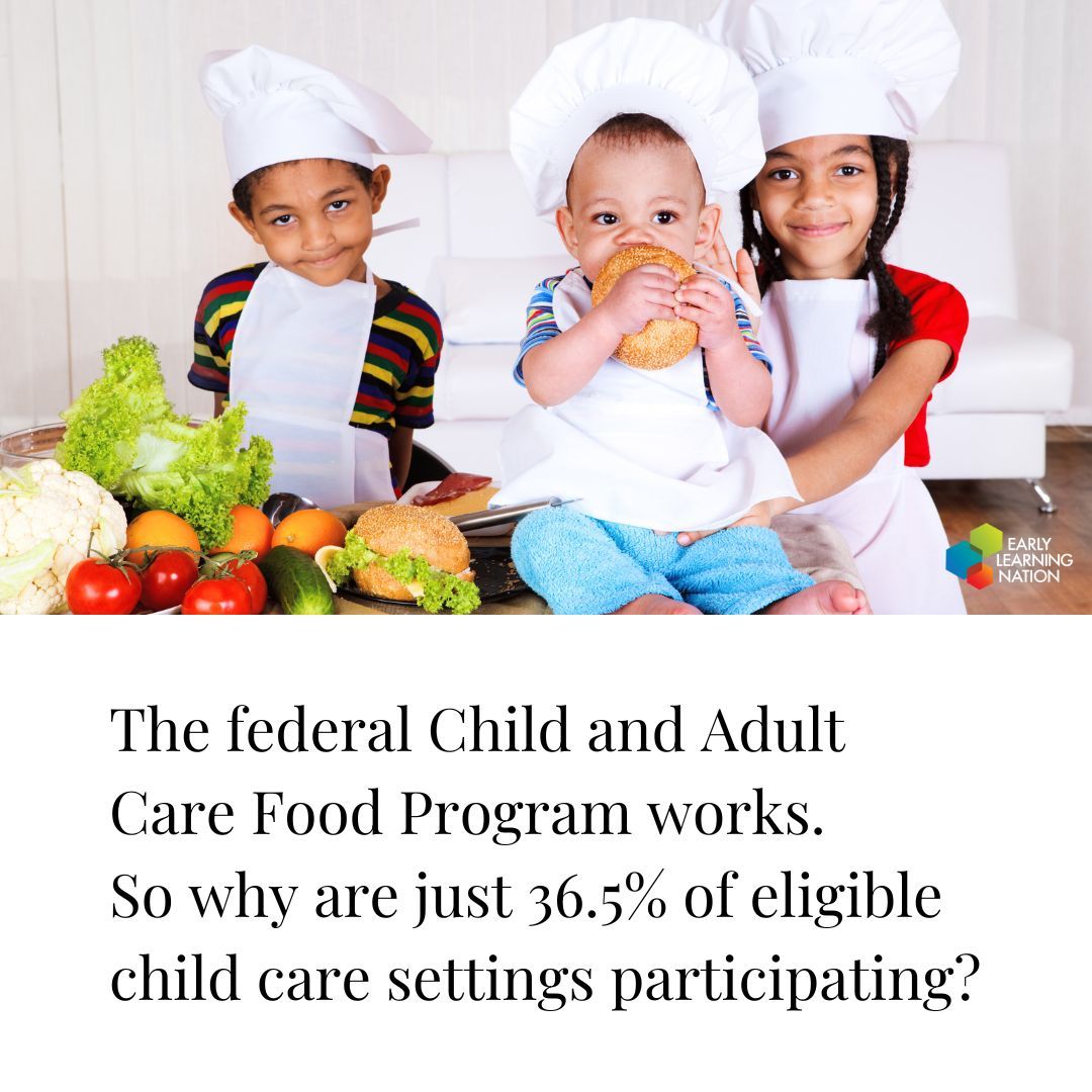 The federal Child and Adult Care Food Program works. But just 36.5% of #childcare settings participate, even though it's the primary federal program that helps feed kids in a variety of child care settings. bit.ly/3SAhIvZ @uconnruddcenter @HEResearch @rwjf @usda